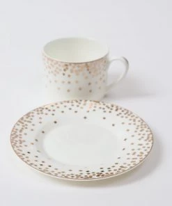 Inspire Me! Home Decor Bone China Gold & White Dotted Cup & Saucer