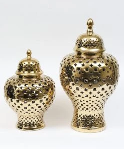 Inspire Me! Home Decor Gold Pierced Patterned Ginger Jar (2 Sizes)