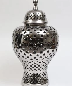 Inspire Me! Home Decor Silver Pierced Patterned Ginger Jar Pierced (2 Sizes)