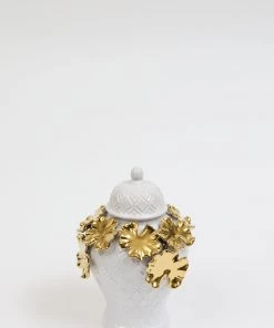 Inspire Me! Home Decor White Textured Ginger Jar With Gold Floral Design (3 Sizes)