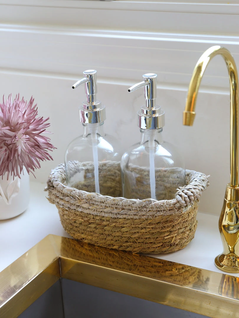 Inspire Me! Home Decor Silver Glass Soap Dispenser And Basket Set (3-piece Set) 3 Inspire Me! Home Decor Silver Glass Soap Dispenser And Basket Set (3-piece Set)