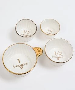 Inspire Me! Home Decor 4 Piece White With Gold Trim Measuring Cups