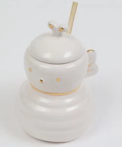 Inspire Me! Home Decor White Honey Bee Jar With Wood Dipper