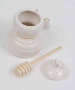 Inspire Me! Home Decor White Honey Bee Jar With Wood Dipper