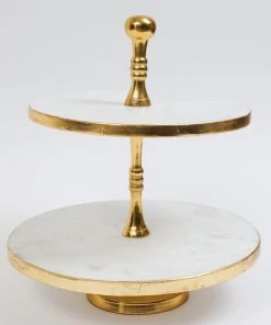 Inspire Me! Home Decor Marble Two Tier Cake Stand With Gold Detail