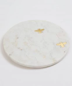Inspire Me! Home Decor Round Marble Platter With Gold Bees