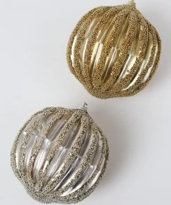 Inspire Me! Home Decor Gold Ribbed Orb Ornaments (2 Colors)