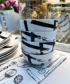 Inspire Me! Home Decor 12 Piece Black Brush Stroke Dinnerware Set KITCHEN