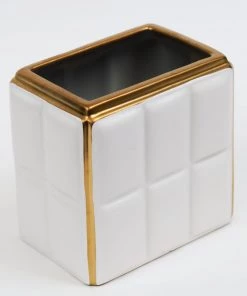 Inspire Me! Home Decor White Square Design Vase With Gold Border