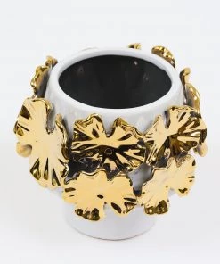 Inspire Me! Home Decor White Ceramic Vase With Stunning Gold Cascading Floral Detail
