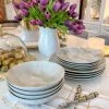 Inspire Me! Home Decor Gold 12 Piece Beige And White Marble Print Dinnerware Set