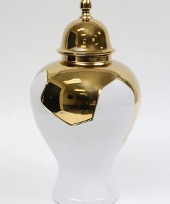 Inspire Me! Home Decor Gold Geometric White And Gold Ginger Jar (3 Sizes)