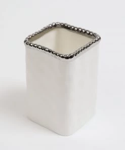 Inspire Me! Home Decor White & Silver Beaded Vanity Collection (3 Items) Each Sold Indiviually