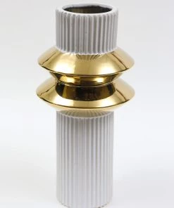 Inspire Me! Home Decor White Linear Vase With Gold Center Rim Detail (2 Sizes)