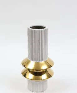 Inspire Me! Home Decor White Linear Vase With Gold Center Rim Detail (2 Sizes)