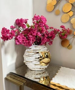 Inspire Me! Home Decor White And Gold Textured Ceramic Vase
