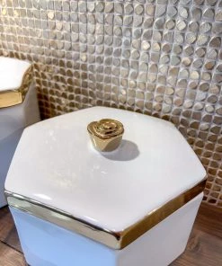 Inspire Me! Home Decor White And Gold Ceramic Jars With Lids (3 Sizes)