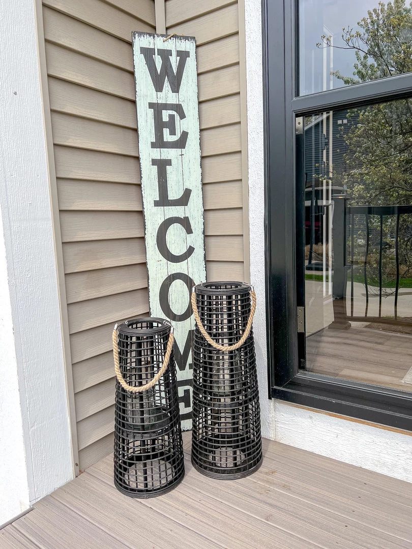 Inspire Me! Home Decor Indoor/Outdoor Rattan Black Tapered Lantern (2 Sizes) 3 Inspire Me! Home Decor Indoor/Outdoor Rattan Black Tapered Lantern (2 Sizes)