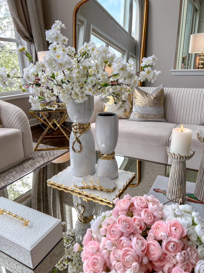 Inspire Me! Home Decor White Ceramic Vase With Elegant Gold Details (2 Sizes) 3 Inspire Me! Home Decor White Ceramic Vase With Elegant Gold Details (2 Sizes)