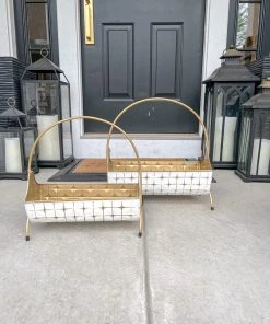 Inspire Me! Home Decor Indoor/Outdoor Gold And White Planters (2 Sizes)