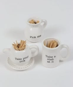 Inspire Me! Home Decor KITCHEN White Ceramic Toothpick Holder (3 Shapes)