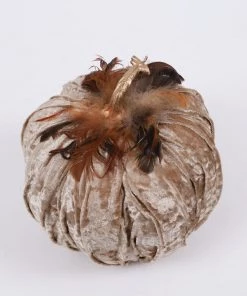 Inspire Me! Home Decor Beige Velvet Feather Pumpkins (3 Sizes) SEASONAL