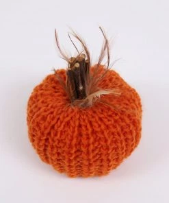 Inspire Me! Home Decor SEASONAL Orange Crochet Pumpkin With Feathers And Wood Stem