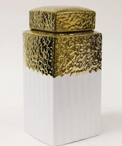 Inspire Me! Home Decor White Hammered Jar With Gold Border & Lid (3 Sizes) 12 Inspire Me! Home Decor White Hammered Jar With Gold Border & Lid (3 Sizes)