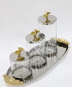 Inspire Me! Home Decor Silver Oval Tray With Gold Floral Handles