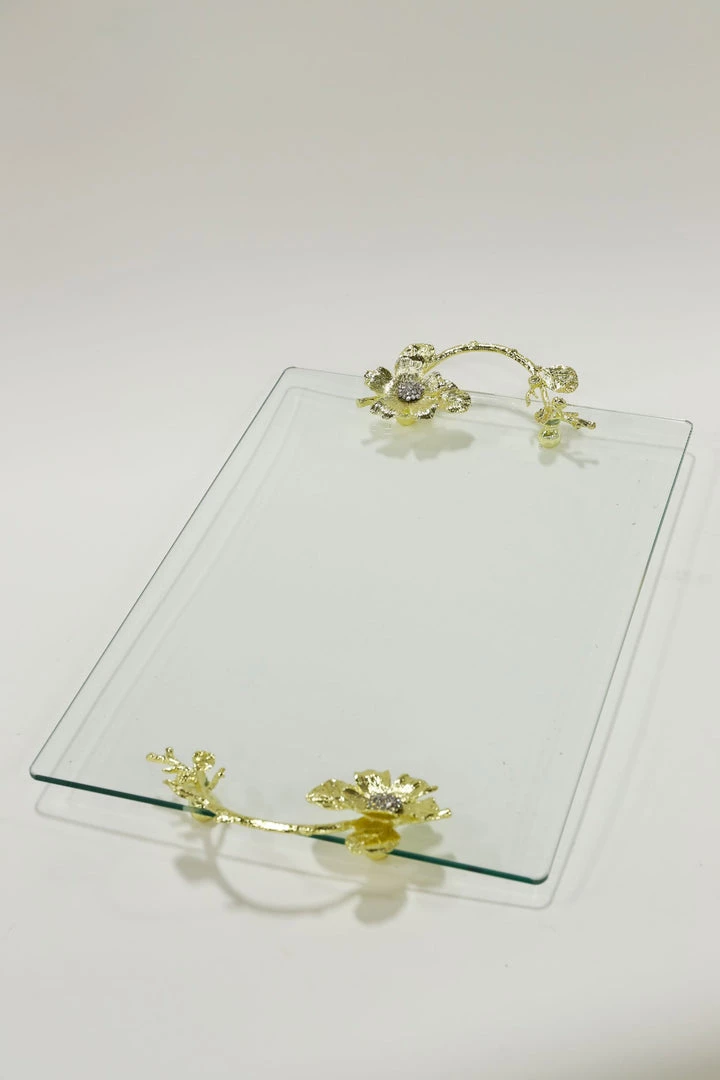 Inspire Me! Home Decor Gold Floral Crystal Handled Glass Tray 4 Inspire Me! Home Decor Gold Floral Crystal Handled Glass Tray