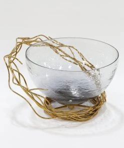 Inspire Me! Home Decor Glass Bowl With Gold Metal Swirl