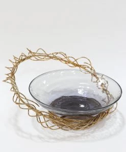 Inspire Me! Home Decor Shallow Glass Bowl With Gold Metal Swirl