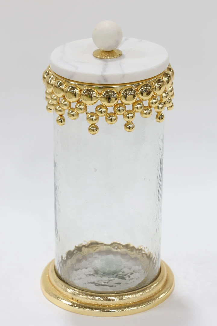 Inspire Me! Home Decor Gold Beaded Canisters W/ Marble Lid (3 Sizes) 6 Inspire Me! Home Decor Gold Beaded Canisters W/ Marble Lid (3 Sizes)