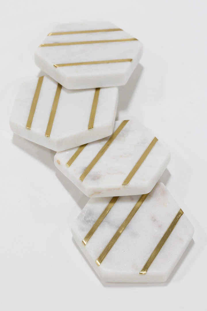 Inspire Me! Home Decor Marble Hexagon Coasters With Gold Inlay (Set Of 4) 3 Inspire Me! Home Decor Marble Hexagon Coasters With Gold Inlay (Set Of 4)