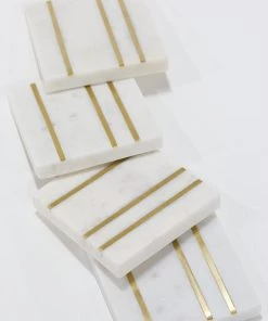 Inspire Me! Home Decor Square Marble Coasters With Gold Inlay (Set Of 4)