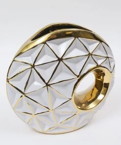 Inspire Me! Home Decor White Porcelain Geometrical Design Vase With Cut Out (2 Sizes)