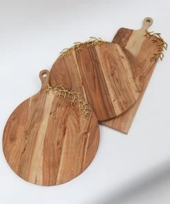 Inspire Me! Home Decor Round Wood Charcuterie Board With Textured Design And Handle