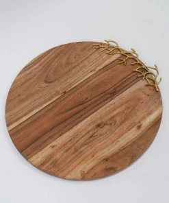 Inspire Me! Home Decor Gold Round Wood Charcuterie Board With Textured Design " From Pops Of Color Home Collection"