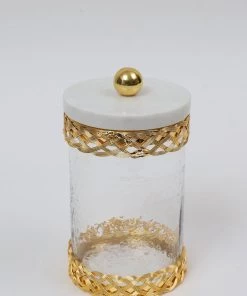 Inspire Me! Home Decor Glass Canister With Gold Lattice Design And Marble And Gold Lid (3 Sizes)