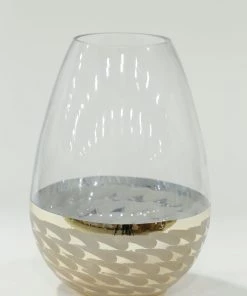 Inspire Me! Home Decor Clear Glass Vase With Champagne Gold Patterned Base