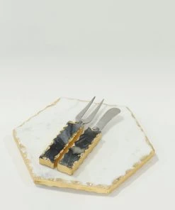 Inspire Me! Home Decor Marble Hexagon Trivet W/ Gold Edge