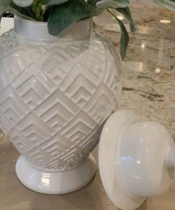 Inspire Me! Home Decor White Geometric Ceramic Ginger Jar