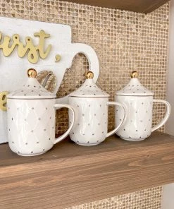 Inspire Me! Home Decor White & Gold Dotted Coffee Mug With Lid