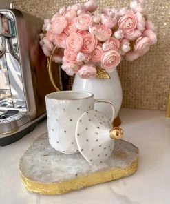 Inspire Me! Home Decor White & Gold Dotted Coffee Mug With Lid