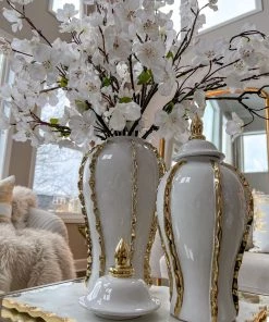Inspire Me! Home Decor White Ginger Jar With Gold Details (3 Sizes)