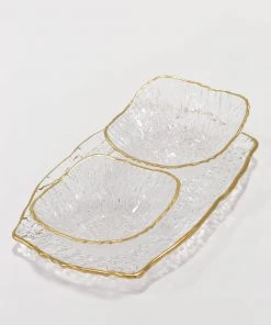 Inspire Me! Home Decor Glass Textured Serving Set With Gold Trim