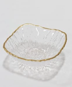 Inspire Me! Home Decor Glass Textured Dessert Bowl With Gold Trim