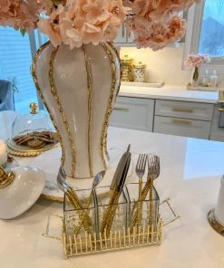 Inspire Me! Home Decor Gold & Glass Utensil Holder With Gold Linear Details