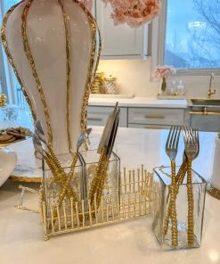 Inspire Me! Home Decor Gold & Glass Utensil Holder With Gold Linear Details