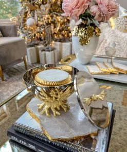 Inspire Me! Home Decor Stainless Bowl On Gold Metal Branch Base And Lid